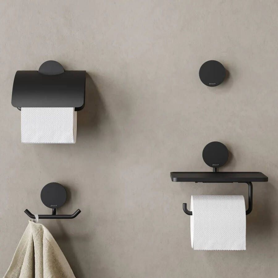 Geesa Opal toiletrolhouder met planchet zwart
