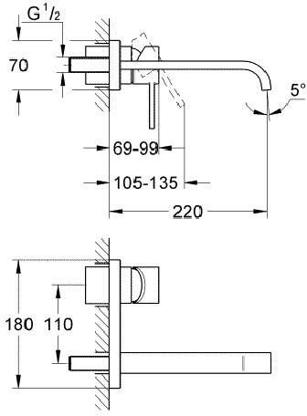 Grohe Allure afdekset voor wastafelkraan 22cm chroom