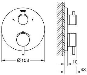 Grohe Atrio afdekset voor inbouwthermostaat (symbool hoofd-handdouche) hard graphite geborsteld