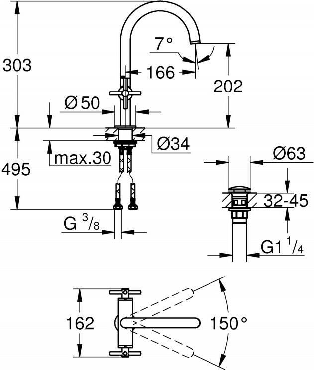 Grohe Atrio wastafelkraan l-size kruisgreep chroom