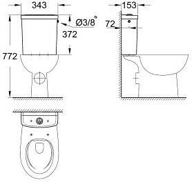 Grohe Bau Keramiek duobloc reservoir met zijaansluiting wit