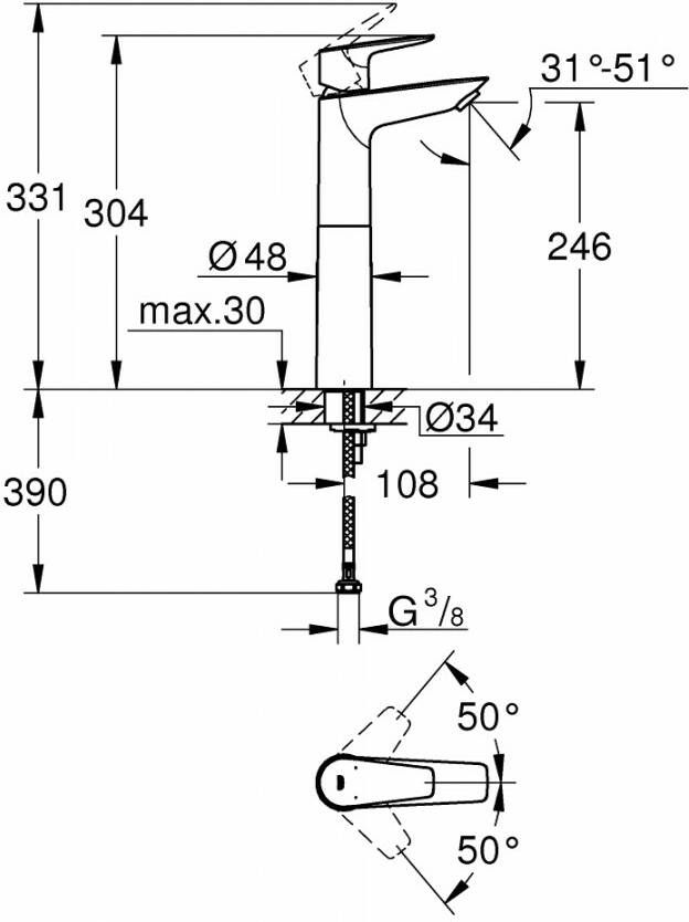 Grohe Bauedge wastafelkraan xl-size chroom