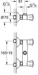 Grohe Costa L douchekraan 150 mm. bovenaansl.3 4" bu. chroom