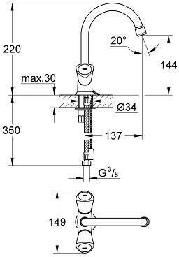 Grohe Costa S wastafelkraan met ketting chroom