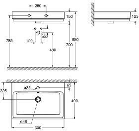 Grohe Cube Keramiek wastafel 60x49 cm. met kraangat pureguard wit