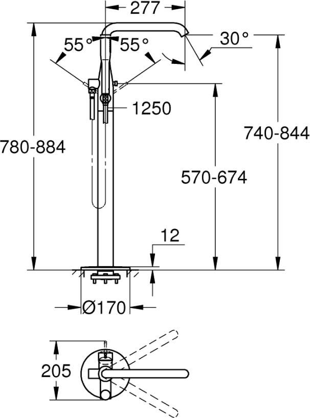 Grohe Essence badkraan voor vrijstaande vloermontage incl. douchegarnituur Hard graphite