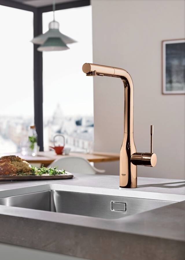 Grohe Essence keukenkraan 1-gats met L-uitloop Warm sunset geborsteld