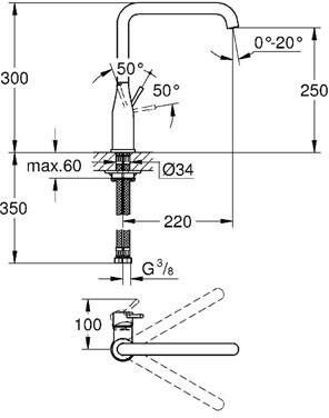 Grohe Essence keukenkraan l-uitloop warm sunset geborsteld