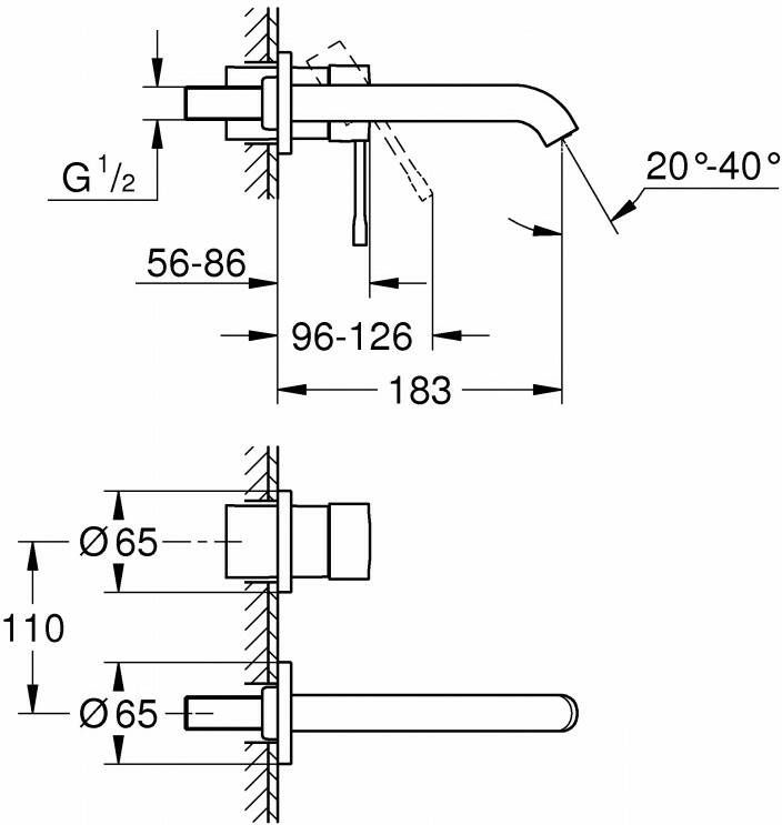 Grohe Essence New afdekset wand wastafelkraan nickel geborsteld