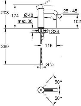 Grohe Essence S-Size wastafelkraan 1-gats zonder waste Cool sunrise