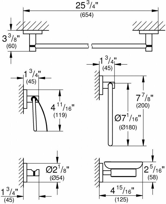 Grohe Essentials accessoireset 5 in 1(haak rolh. handdh. ring zeeph chroom