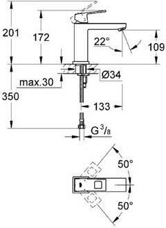 Grohe Eurocube wastafelkraan medium met trekwaste chroom