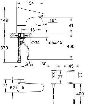 Grohe Europlus E electronische wastafelkraan netvoeding m menging chroom