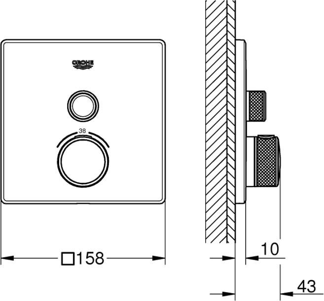 Grohe Grohtherm SmartControl afdekset voor douchethermostaat vierkant Supersteel