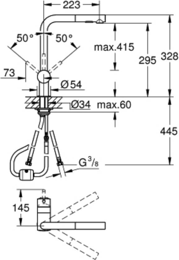 Grohe Minta keukenkraan l-uitloop uittrekbare handdouche hard graphite