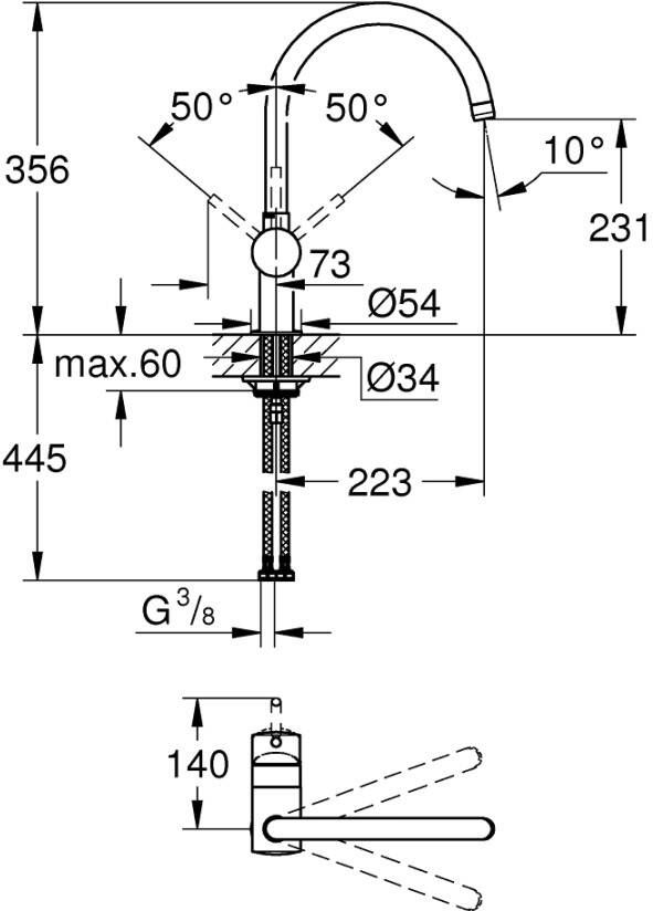 Grohe Minta keukenkraan met draaibare c-uitloop hard graphite geborsteld