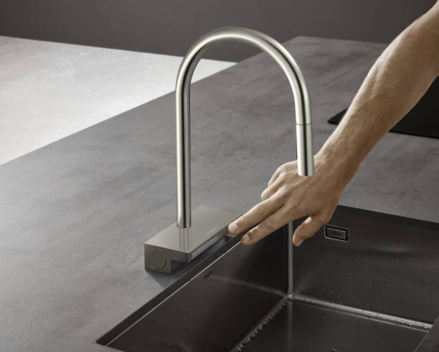 Hansgrohe Aquno Select M81 ééngreeps keukenkraan 170 uittrekbare vuistdouche 3jet rvs look