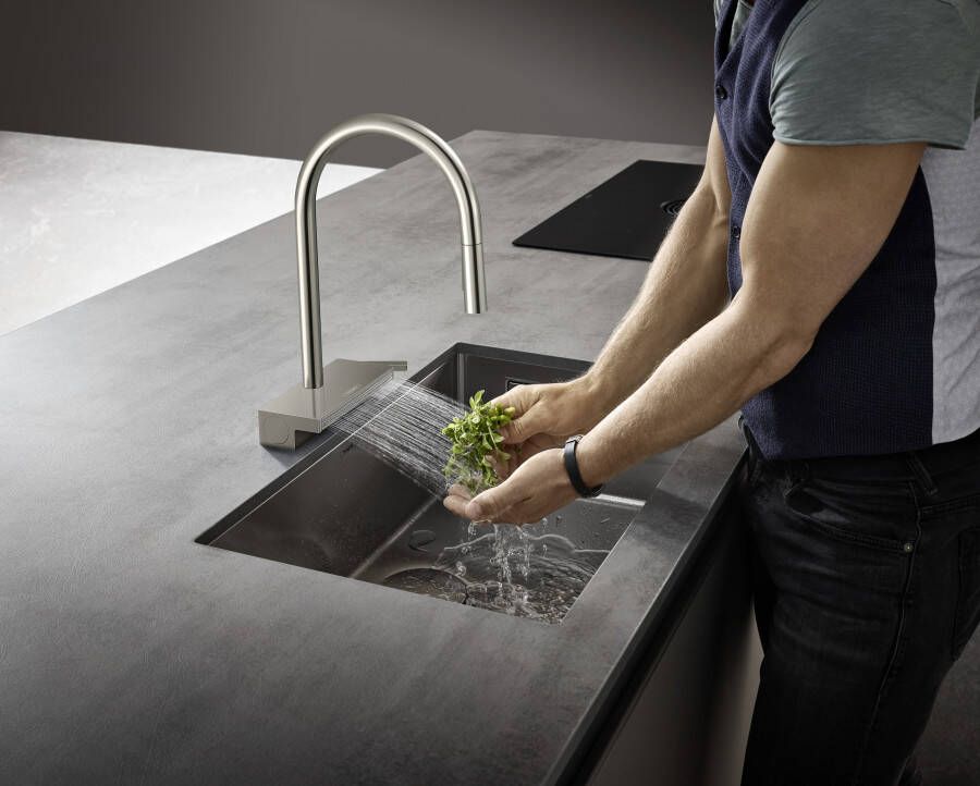 Hansgrohe Aquno Select M81 ééngreeps keukenkraan 170 uittrekbare vuistdouche 3jet rvs look