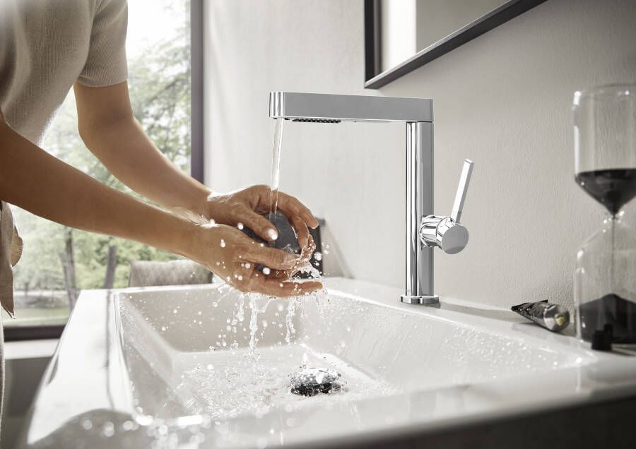 Hansgrohe Finoris wastafelkraan 230 2 jet met uittrekbare vuistdouche met afvoerplug chroom