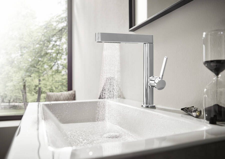 Hansgrohe Finoris wastafelkraan 230 2 jet met uittrekbare vuistdouche met afvoerplug chroom