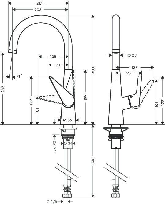 Hansgrohe Talis S keukenkraan 260 met draaibare uitloop rvs look