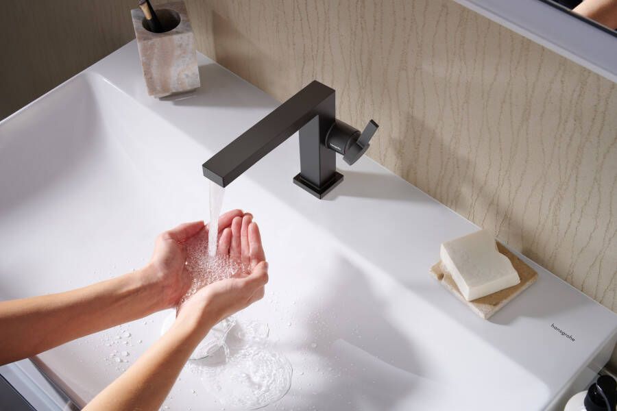 Hansgrohe Tecturis E ééngreeps wastafelkraan 110 Fine CoolStart met afvoerplug mat zwart