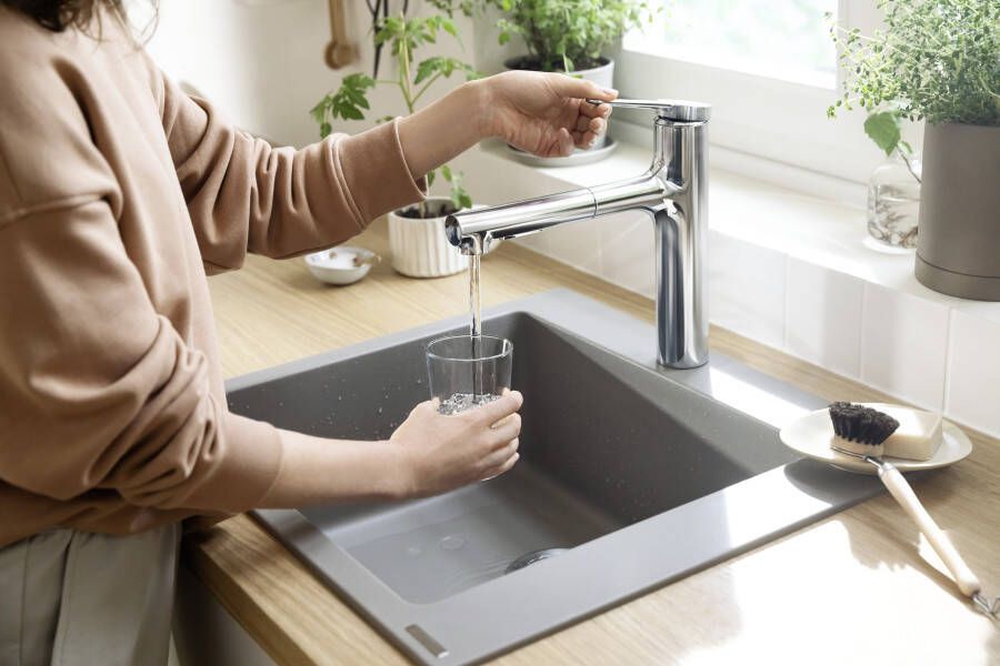Hansgrohe Zesis M33 ééngreeps keukenmengkraan 640 uittrekbare vuistdouche 2jet sBox lite chroom