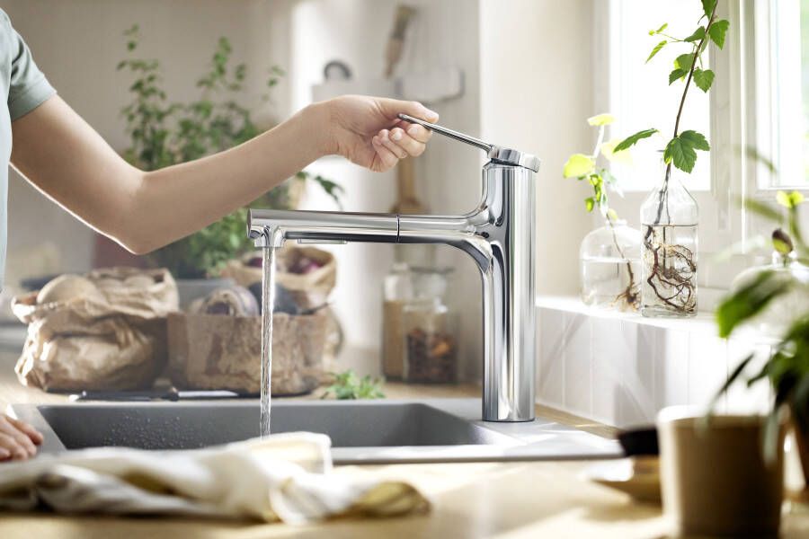 Hansgrohe Zesis M33 ééngreeps keukenmengkraan 640 uittrekbare vuistdouche 2jet sBox lite chroom