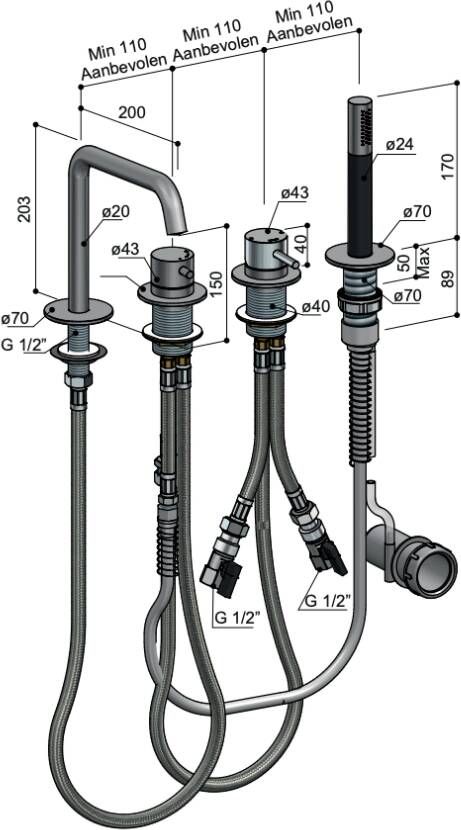 Hotbath Archie AR083 badrandcombinatie met uitloop 316 RVS Geborsteld Gunmetal PVD