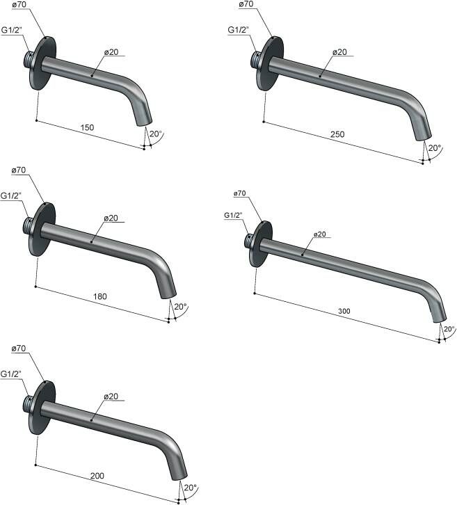 Hotbath Archie AR096 bad wastafel uitloop 15cm RVS 316 Geborsteld Gunmetal PVD