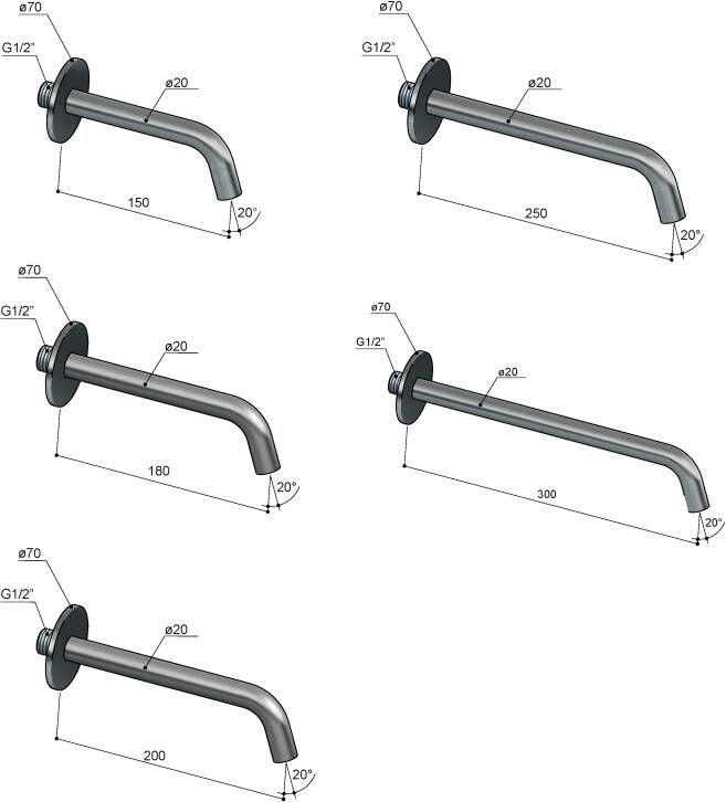 Hotbath Archie AR096 bad wastafel uitloop 30cm RVS 316 Geborsteld Koper PVD