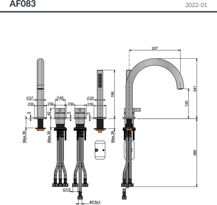 Hotbath Archie Flag AF083 badrandcombinatie met uitloop 316 RVS Geborsteld Koper PVD