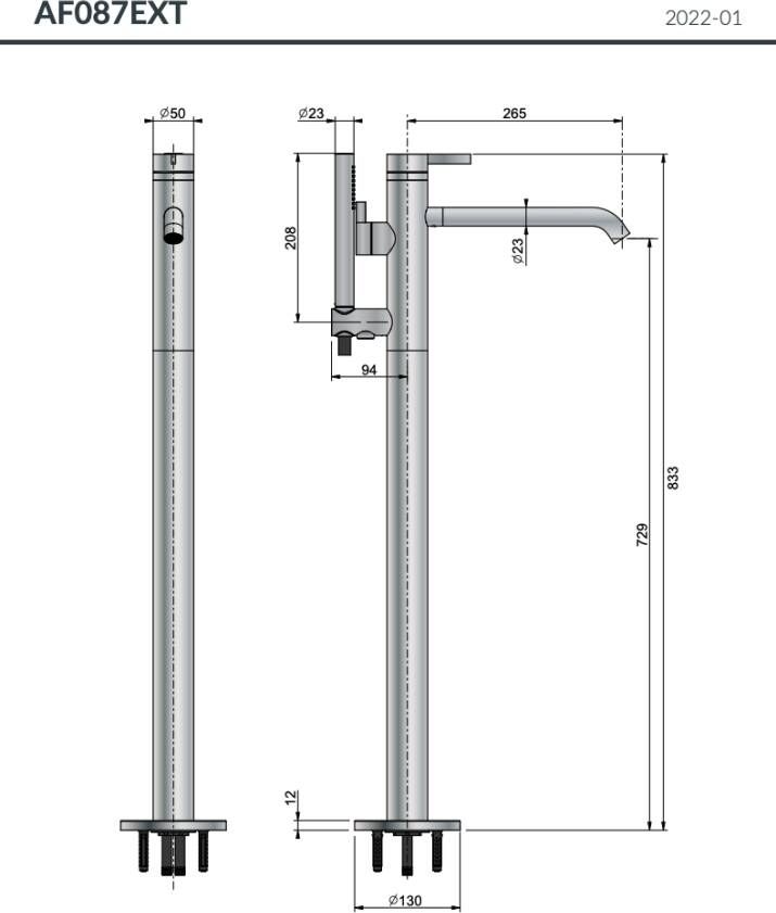 Hotbath Archie Flag AF087 vrijstaande badmengkraan RVS 316 Geborsteld Koper PVD
