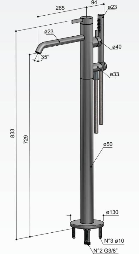 Hotbath Archie Flag AF087 vrijstaande badmengkraan RVS 316 RVS