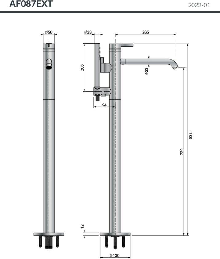 Hotbath Archie Flag AF087EXT vrijstaande badmengkraan afbouwdeel RVS 316 Geborsteld Messing PVD