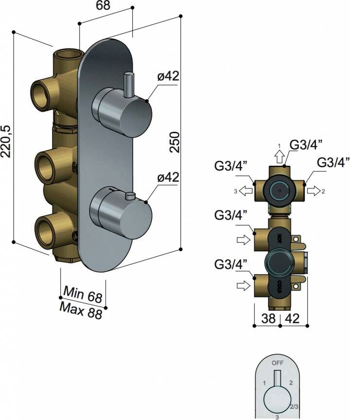 Hotbath Buddy B052 inbouw thermostaat met 3-weg omstel chroom