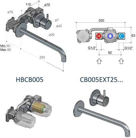 Hotbath Cobber CB005 afbouwdeel met 25cm uitloop voor inbouw wastafelmengkraan verouderd ijzer