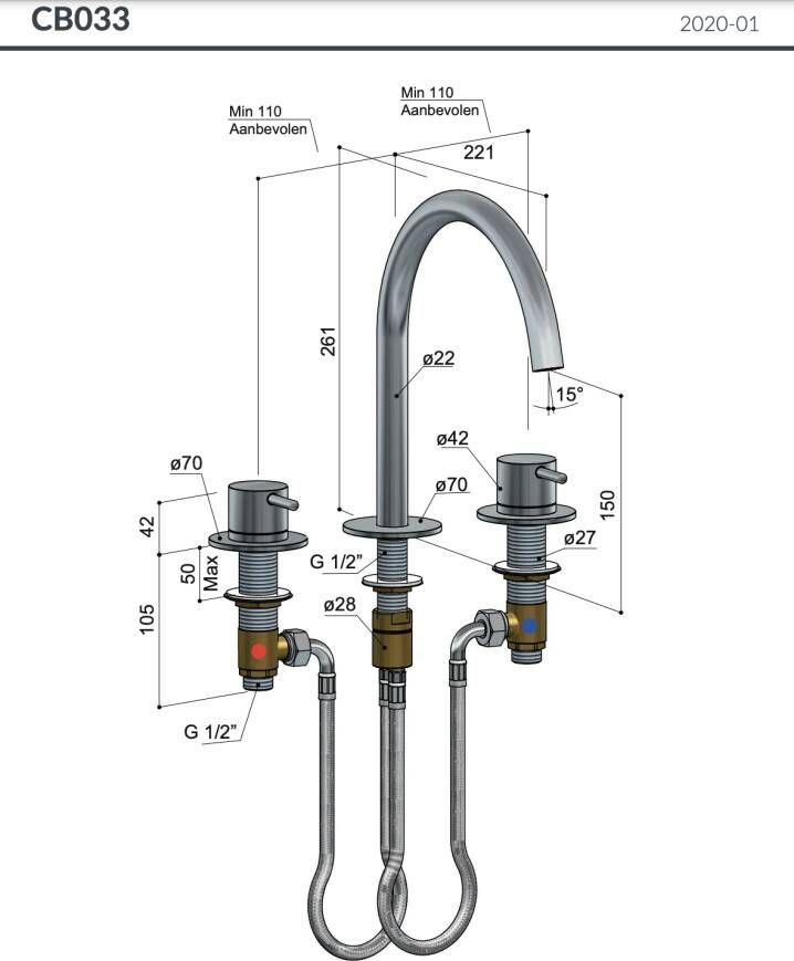 Hotbath Cobber CB033BCP wastafelkraan geborsteld koper PVD