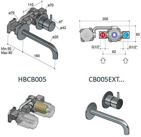 Hotbath Cobber HBCB005 inbouwdeel voor CB005 inbouw wastafelkraan