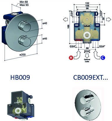 Hotbath Cobber IBS 20A inbouw doucheset chroom met staafhanddouche 20cm hoofddouche met wandarm glijstang met uitlaat