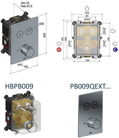 Hotbath Cobber IBS 23 inbouw doucheset chroom met staafhanddouche 20cm hoofddouche met plafondbuis 30cm glijstang met uitlaat