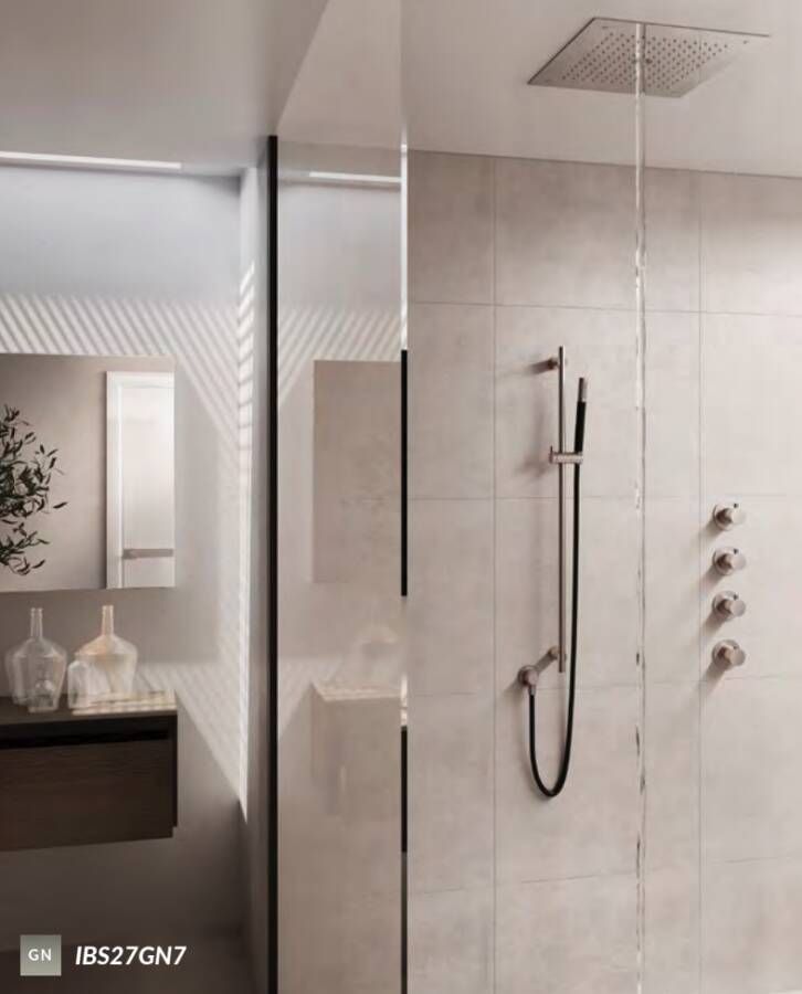 Hotbath Cobber IBS27 thermostatische douche InBouwSet met 3 stopkranen staafhanddouche vierkante hoofddouche 38cm met glijstang Chroom