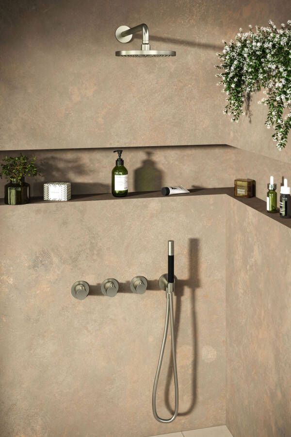 Hotbath Cobber IBS70 inbouw doucheset met 2 stopkranen met ronde handdouche m106 en glijstang Geborsteld koper PVD