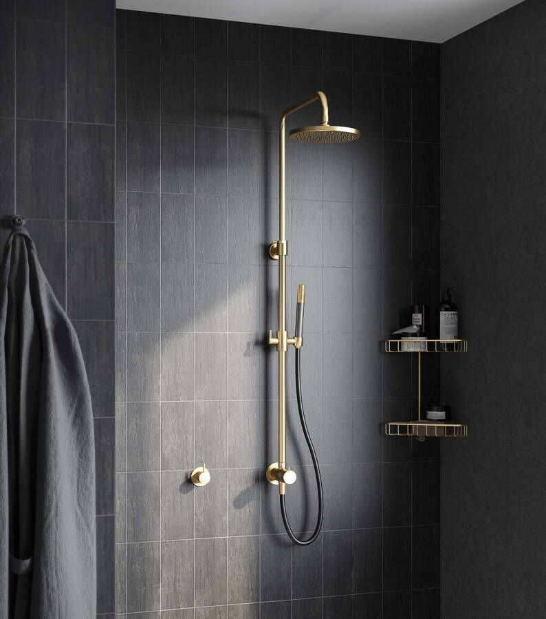 Hotbath Cobber M438 stortdoucheset hoofddouche 20cm doucheslang met ronde handdouche Geborsteld Messing PVD