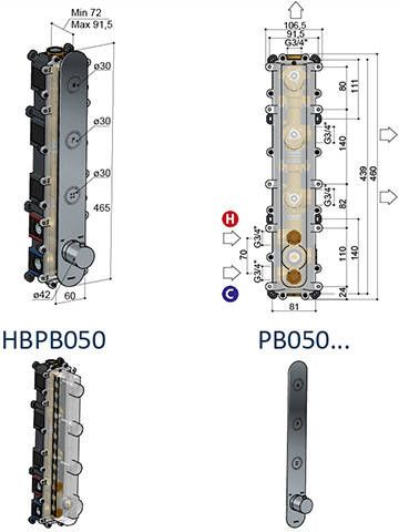Hotbath Cobber PB050EXT afbouwdeel voor inbouw thermostaat met 3 pushbuttons geborsteld nikkel