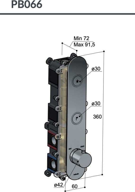 Hotbath Cobber PB066EXT afbouwdeel voor inbouw thermostaat met 2 pushbuttons gepolijst messing PVD