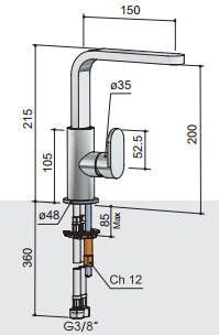 Hotbath Friendo F004 wastafelmengkraan hoog model met draaibare uitloop zonder waste chroom