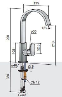 Hotbath Friendo F004C wastafelmengkraan hoog model met draaibare cascade uitloop zonder waste geborsteld nikkel