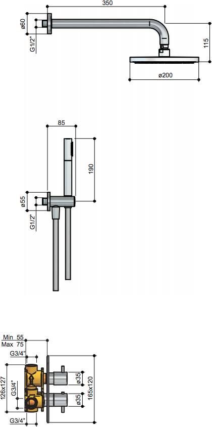 Hotbath IBS 2A Get Together inbouw doucheset Laddy vierkant chroom met ronde 3 standen handdouche 25cm hoofddouche met wandarm zonder glijstang