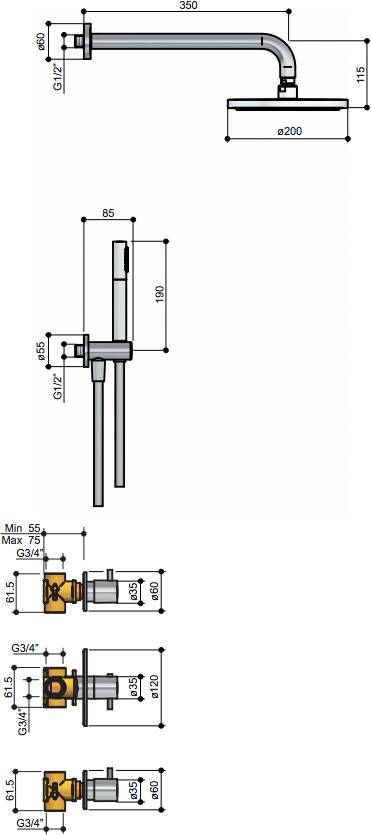 Hotbath IBS 2R Get Together inbouw doucheset Laddy rond geborsteld nikkel met staafhanddouche 25cm hoofddouche met wandarm met glijstang